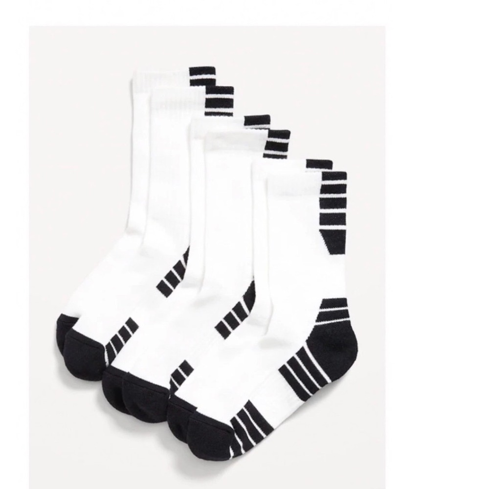 Old Navy Boys Performance Basketball Socks 3-Pack White Black Size L 3Y-5Y NEW
